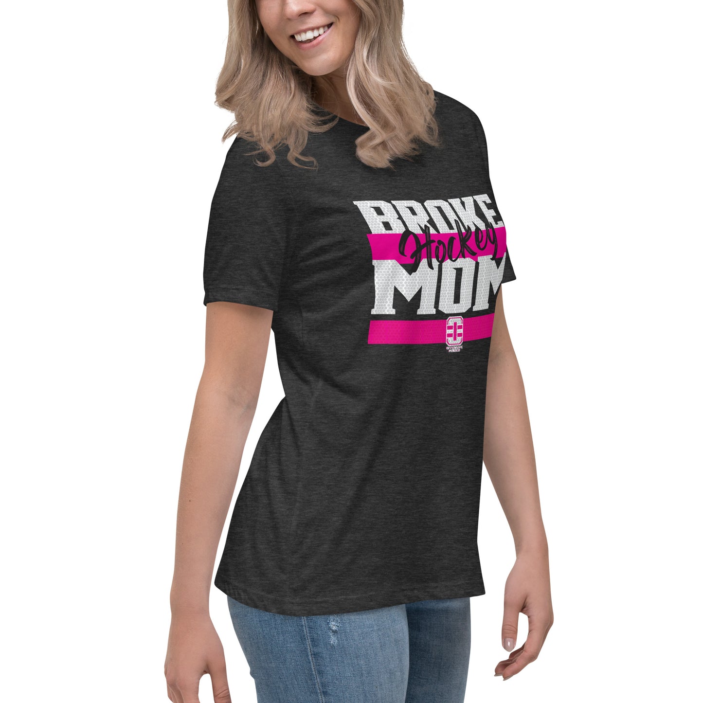 Broke Hockey Mom Pink Women's Relaxed T-Shirt