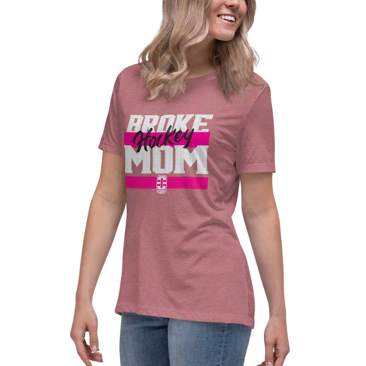 Broke Hockey Mom Pink Women's Relaxed T-Shirt