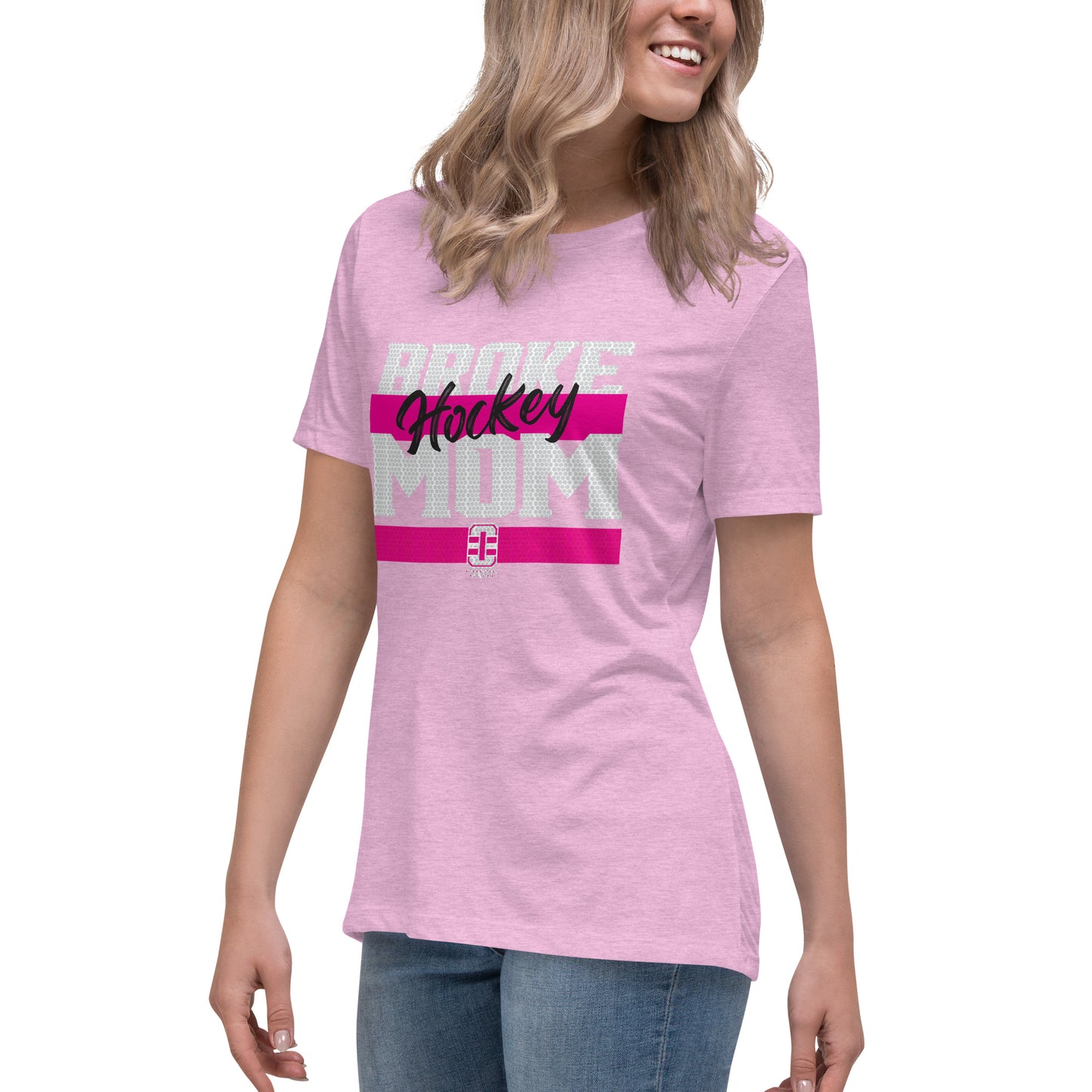 Broke Hockey Mom Pink Women's Relaxed T-Shirt