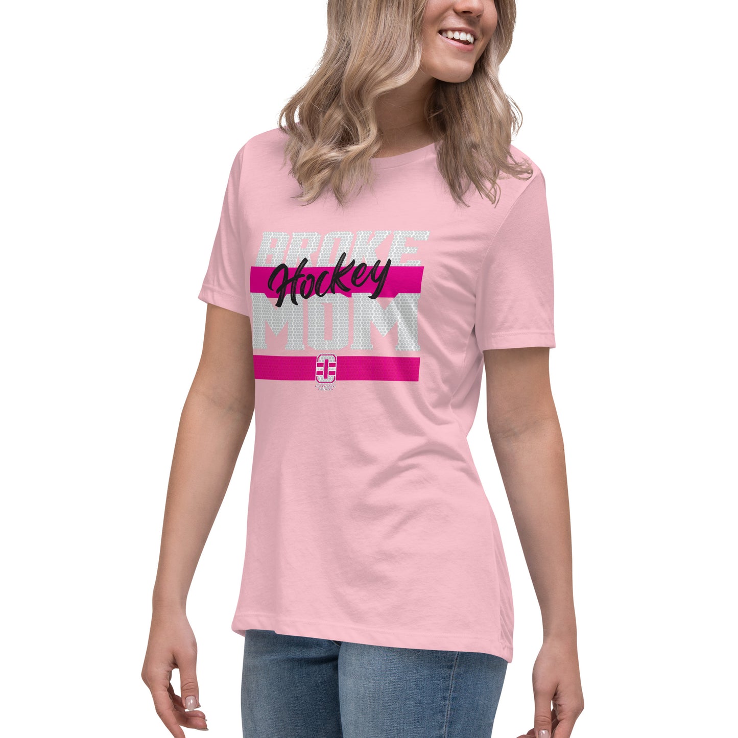 Broke Hockey Mom Pink Women's Relaxed T-Shirt