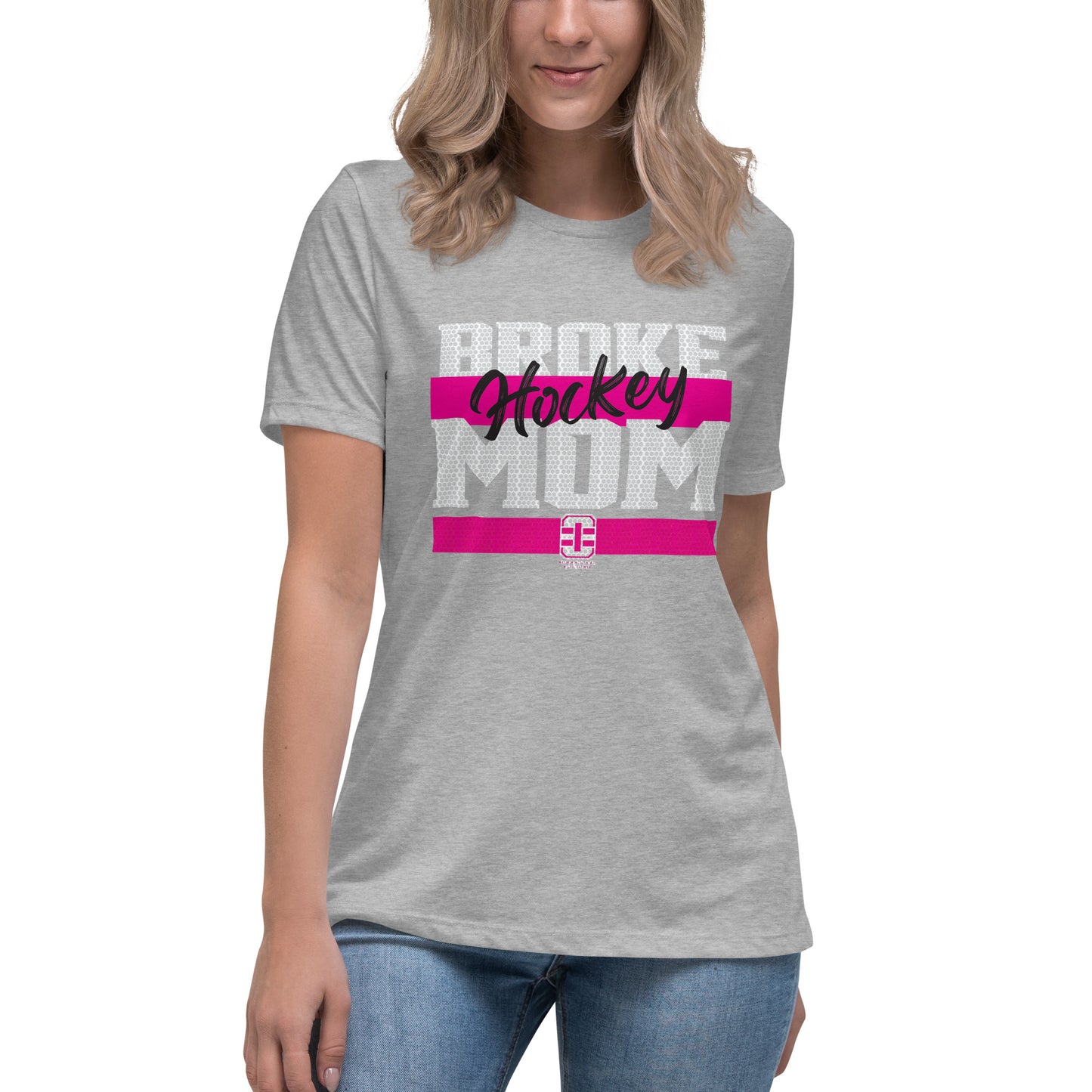 Broke Hockey Mom Pink Women's Relaxed T-Shirt