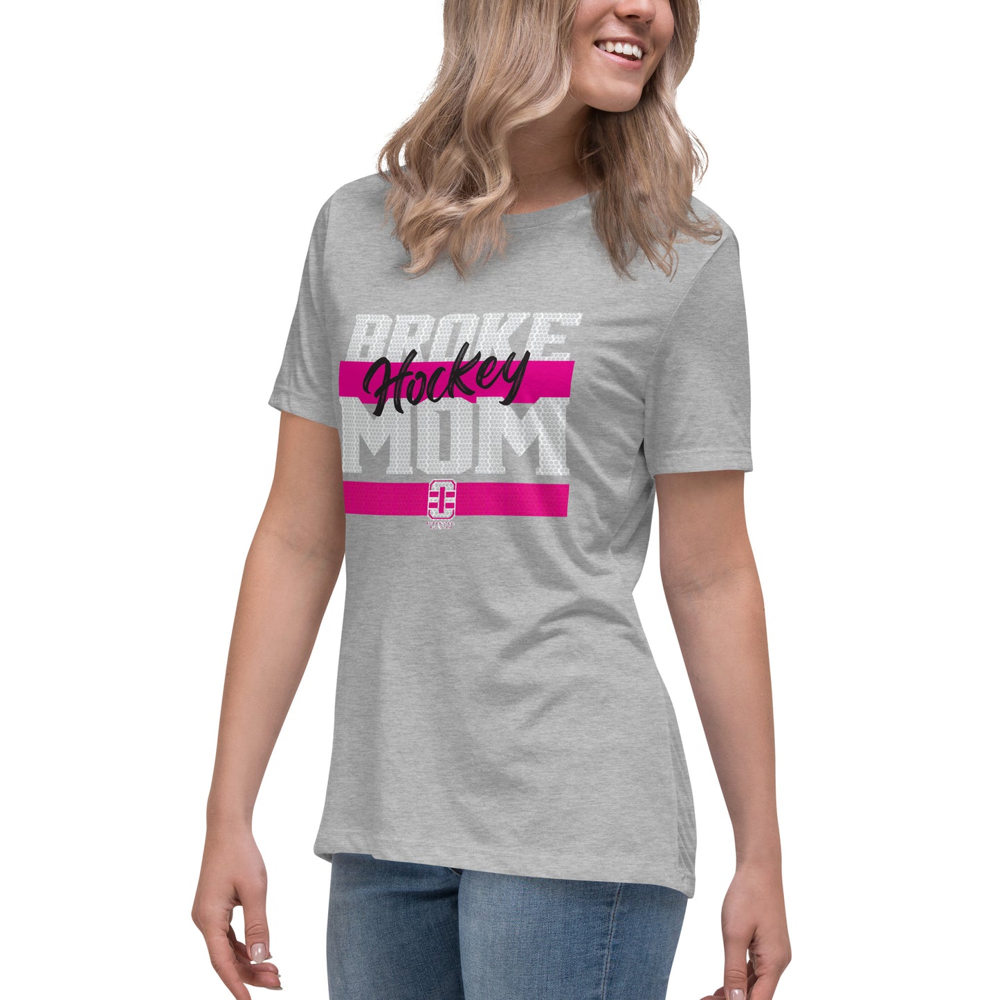 Broke Hockey Mom Pink Women's Relaxed T-Shirt