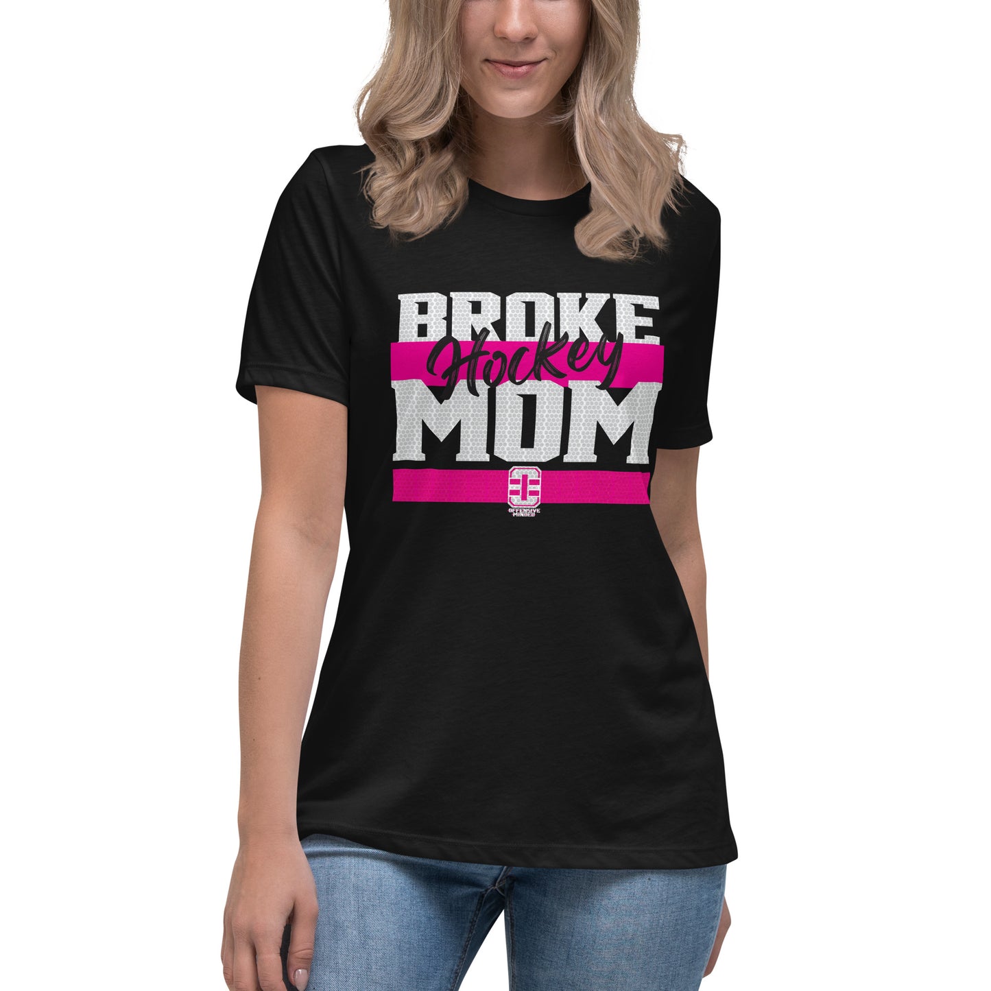 Broke Hockey Mom Pink Women's Relaxed T-Shirt