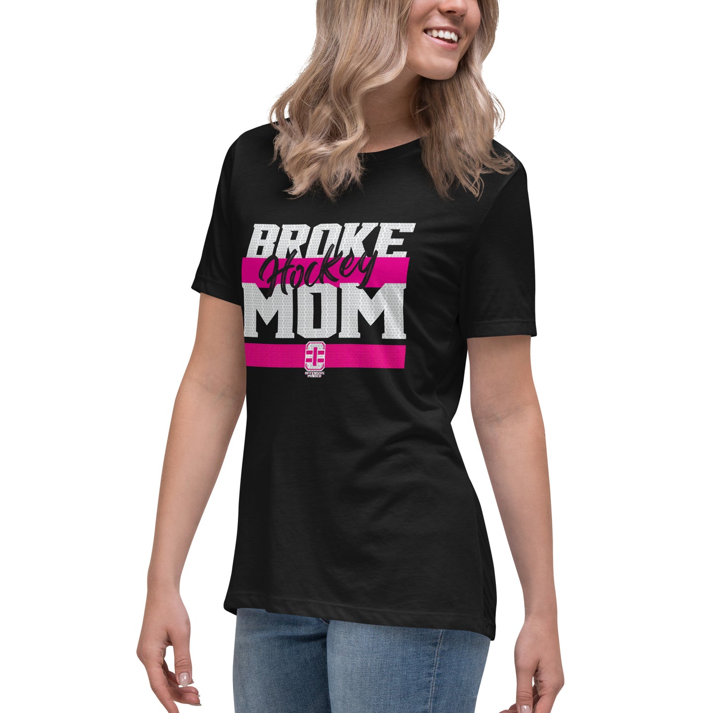 Broke Hockey Mom Pink Women's Relaxed T-Shirt