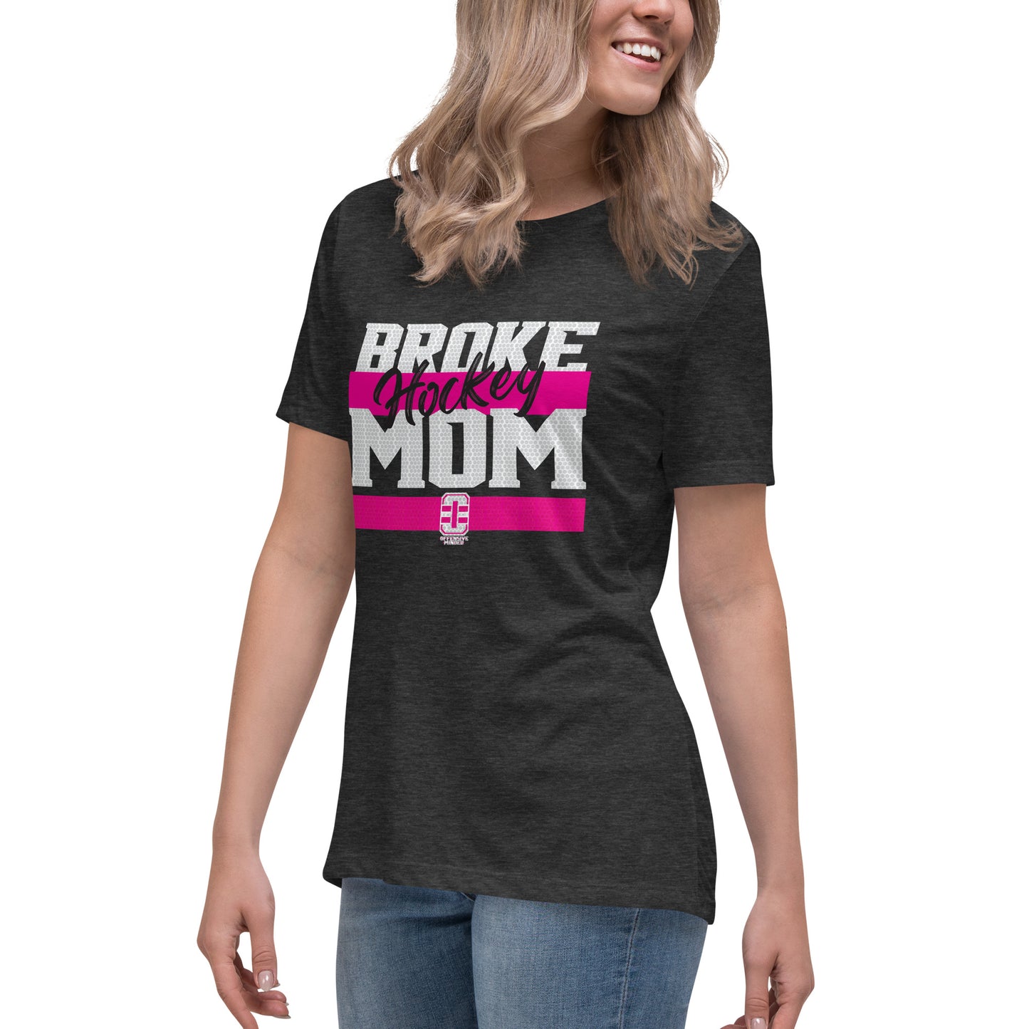 Broke Hockey Mom Pink Women's Relaxed T-Shirt