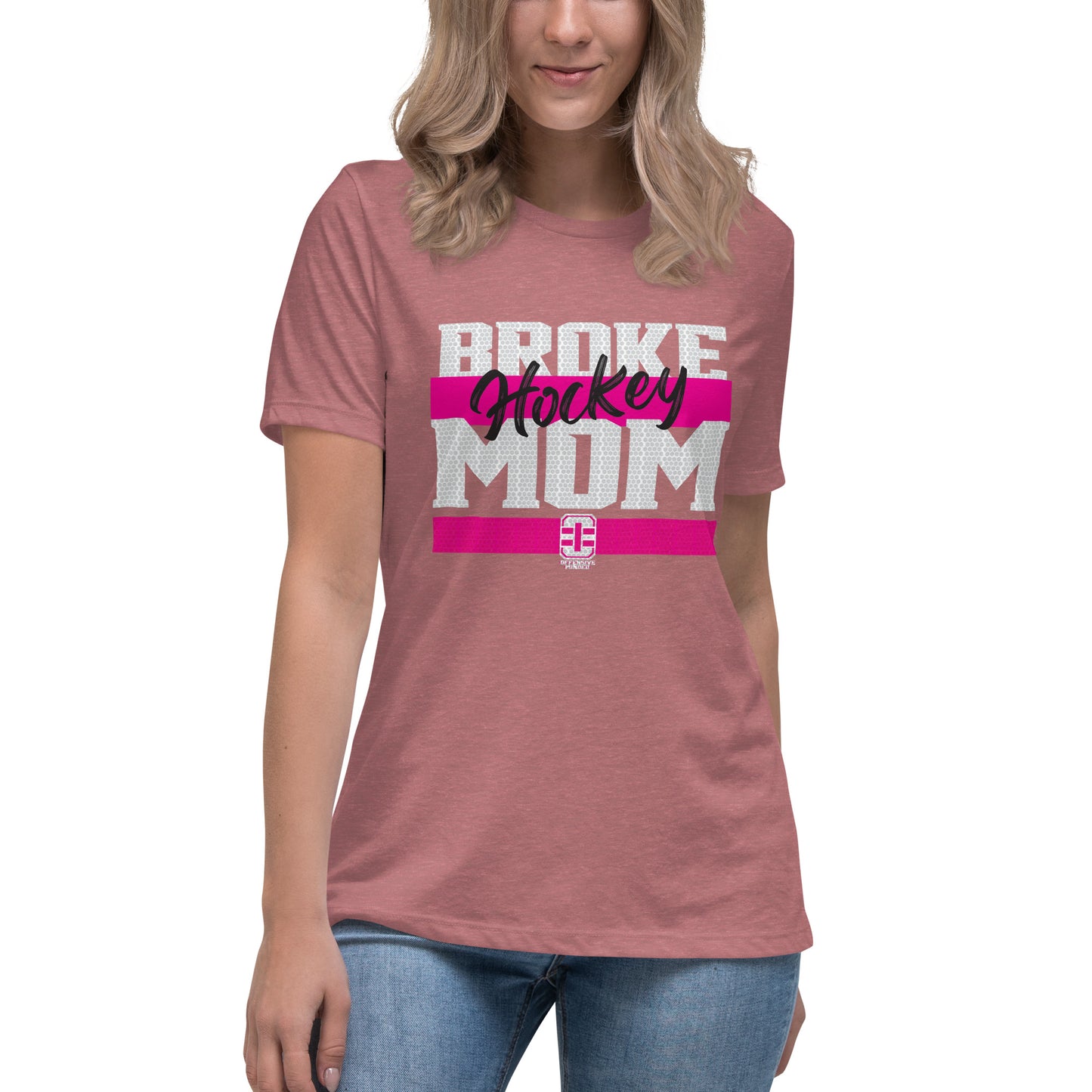 Broke Hockey Mom Pink Women's Relaxed T-Shirt