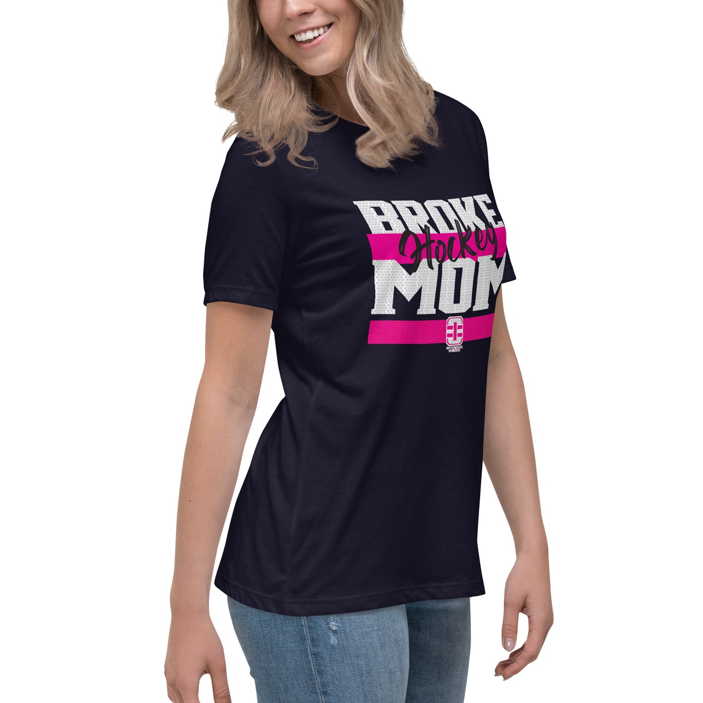 Broke Hockey Mom Pink Women's Relaxed T-Shirt