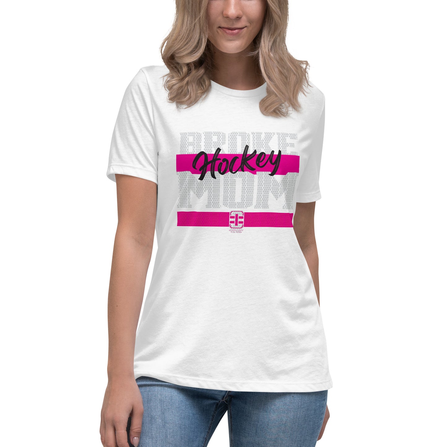 Broke Hockey Mom Pink Women's Relaxed T-Shirt